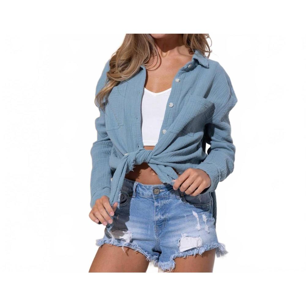 NEW SWEET GENERIS gauze button down shirt in dusty blue